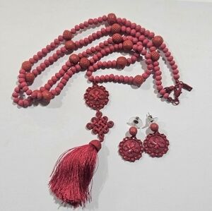 Vintage Asian Red Bead Necklace and Earring Set